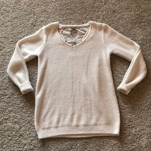 White sweater with lace back